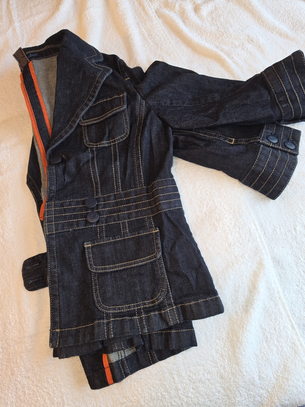 Ann Taylor Dark Blue Denim Blazer Jacket with Orange Trim